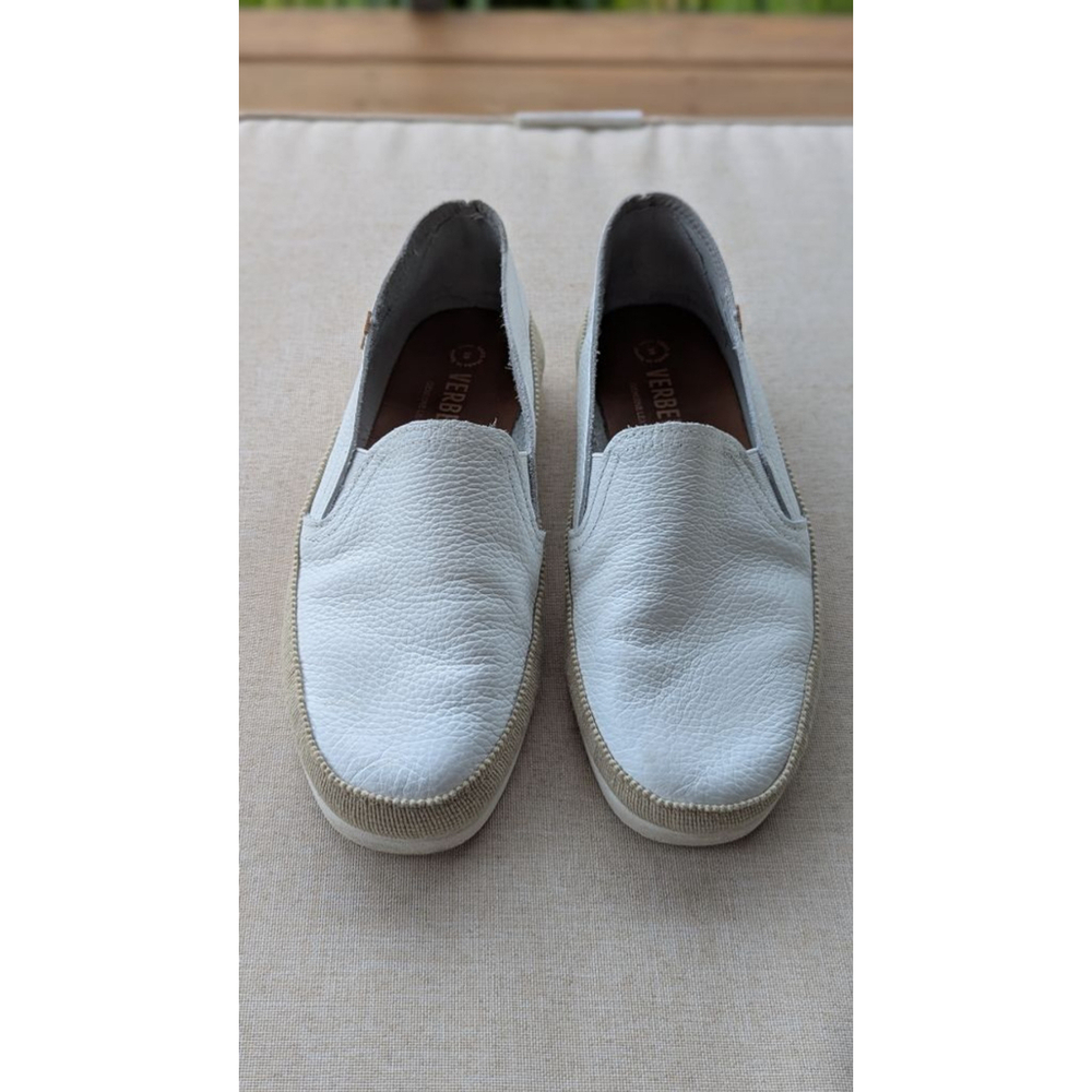 Women's Verbenas White Leather Espadrille Slip-On Shoes US 8.5 Beige Sole